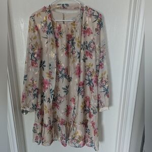 Loft Cream Floral Shimmer Dress Size 12